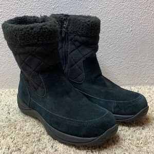 L.L. Bean Black Suede Round Toe Quilted Side Zip Boots